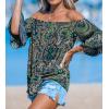 imageCUPSHE Women Tops Boho OffShoulder Neck Ruffle Sleeve Blouse Short Sleeve Tee Shirt Casual SummerGreen