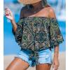 imageCUPSHE Women Tops Boho OffShoulder Neck Ruffle Sleeve Blouse Short Sleeve Tee Shirt Casual SummerGreen