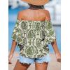 imageCUPSHE Women Tops Boho OffShoulder Neck Ruffle Sleeve Blouse Short Sleeve Tee Shirt Casual SummerGreen Floral