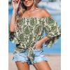 imageCUPSHE Women Tops Boho OffShoulder Neck Ruffle Sleeve Blouse Short Sleeve Tee Shirt Casual SummerGreen Floral