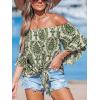 imageCUPSHE Women Tops Boho OffShoulder Neck Ruffle Sleeve Blouse Short Sleeve Tee Shirt Casual SummerGreen Floral