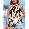 imageCUPSHE Womens Top High Neck Sleeveless Knotted Sleeveless Abstract CoverUp Top Casual VacationBlack