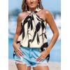 imageCUPSHE Womens Top High Neck Sleeveless Knotted Sleeveless Abstract CoverUp Top Casual VacationBlack