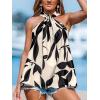 imageCUPSHE Womens Top High Neck Sleeveless Knotted Sleeveless Abstract CoverUp Top Casual VacationBlack