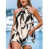 imageCUPSHE Womens Top High Neck Sleeveless Knotted Sleeveless Abstract CoverUp Top Casual VacationBlack
