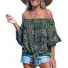 imageCUPSHE Women Tops Boho OffShoulder Neck Ruffle Sleeve Blouse Short Sleeve Tee Shirt Casual SummerGreen