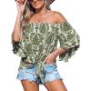 imageCUPSHE Women Tops Boho OffShoulder Neck Ruffle Sleeve Blouse Short Sleeve Tee Shirt Casual SummerGreen Floral