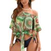 imageCUPSHE Women Tops Boho OffShoulder Neck Ruffle Sleeve Blouse Short Sleeve Tee Shirt Casual SummerMint