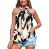 imageCUPSHE Womens Top High Neck Sleeveless Knotted Sleeveless Abstract CoverUp Top Casual VacationBlack