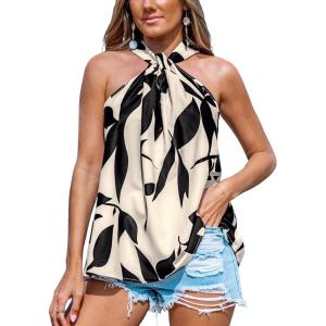 imageCUPSHE Womens Top High Neck Sleeveless Knotted Sleeveless Abstract CoverUp Top Casual VacationBlack