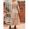 imageCUPSHE Maxi Fall Dresses for Women 2025 Square Neck Smocked Long Sleeve Ruffled Lace Long Formal A Line DressBeige