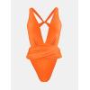 imageCUPSHE One Piece Swimsuit for Women Bathing Suit Cut Out Cross Back Tie Deep V Neck Ruched High CutApricot Orange