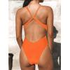 imageCUPSHE One Piece Swimsuit for Women Bathing Suit Cut Out Cross Back Tie Deep V Neck Ruched High CutApricot Orange