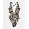 imageCUPSHE One Piece Swimsuit for Women Bathing Suit Cut Out Cross Back Tie Deep V Neck Ruched High CutBrownBeige
