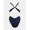 imageCUPSHE One Piece Swimsuit for Women Bathing Suit Cut Out Cross Back Tie Deep V Neck Ruched High CutNavy Blue