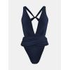imageCUPSHE One Piece Swimsuit for Women Bathing Suit Cut Out Cross Back Tie Deep V Neck Ruched High CutNavy Blue