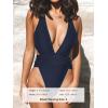 imageCUPSHE One Piece Swimsuit for Women Bathing Suit Cut Out Cross Back Tie Deep V Neck Ruched High CutNavy Blue