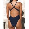 imageCUPSHE One Piece Swimsuit for Women Bathing Suit Cut Out Cross Back Tie Deep V Neck Ruched High CutNavy Blue