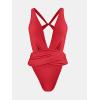 imageCUPSHE One Piece Swimsuit for Women Bathing Suit Cut Out Cross Back Tie Deep V Neck Ruched High CutRed