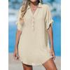 imageCUPSHE Women Swimsuit Cover Up V Neck Short Sleeve Button Front Beach Coverup Shirt DressApricot