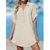 imageCUPSHE Women Swimsuit Cover Up V Neck Short Sleeve Button Front Beach Coverup Shirt DressApricot