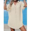imageCUPSHE Women Swimsuit Cover Up V Neck Short Sleeve Button Front Beach Coverup Shirt DressApricot