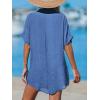 imageCUPSHE Women Swimsuit Cover Up V Neck Short Sleeve Button Front Beach Coverup Shirt DressAzure Color
