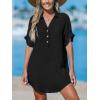 imageCUPSHE Women Swimsuit Cover Up V Neck Short Sleeve Button Front Beach Coverup Shirt DressBlack