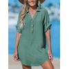 imageCUPSHE Women Swimsuit Cover Up V Neck Short Sleeve Button Front Beach Coverup Shirt DressEucalyptus Green