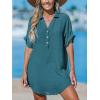 imageCUPSHE Women Swimsuit Cover Up V Neck Short Sleeve Button Front Beach Coverup Shirt DressPeacock Blue
