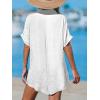 imageCUPSHE Women Swimsuit Cover Up V Neck Short Sleeve Button Front Beach Coverup Shirt DressWhite