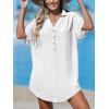 imageCUPSHE Women Swimsuit Cover Up V Neck Short Sleeve Button Front Beach Coverup Shirt DressWhite