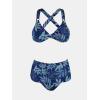 imageCUPSHE Womens Bikini Sets Two Piece Bathing Suit High Waisted Tummy Control V Neck Twist Front Crisscross Back TieMidnight BlueTropical