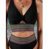 imageCUPSHE Womens Bikini Sets Two Piece Bathing Suit High Waisted Twist Cutout V Neck Swimsuit KeyholeBlack