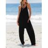 imageCUPSHE Womens Casual V Neck Spaghetti Straps Jumpsuit Sleeveles Baggy Long Pants Overall Outfit with PocketsBlack