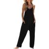 imageCUPSHE Womens Casual V Neck Spaghetti Straps Jumpsuit Sleeveles Baggy Long Pants Overall Outfit with PocketsBlack