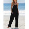 imageCUPSHE Womens Casual V Neck Spaghetti Straps Jumpsuit Sleeveles Baggy Long Pants Overall Outfit with PocketsBlack