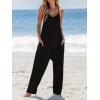 imageCUPSHE Womens Casual V Neck Spaghetti Straps Jumpsuit Sleeveles Baggy Long Pants Overall Outfit with PocketsBlack