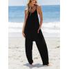 imageCUPSHE Womens Casual V Neck Spaghetti Straps Jumpsuit Sleeveles Baggy Long Pants Overall Outfit with PocketsBlack