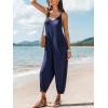 imageCUPSHE Womens Casual V Neck Spaghetti Straps Jumpsuit Sleeveles Baggy Long Pants Overall Outfit with PocketsBlue