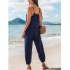 imageCUPSHE Womens Casual V Neck Spaghetti Straps Jumpsuit Sleeveles Baggy Long Pants Overall Outfit with PocketsBlue