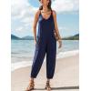 imageCUPSHE Womens Casual V Neck Spaghetti Straps Jumpsuit Sleeveles Baggy Long Pants Overall Outfit with PocketsBlue