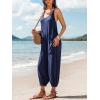 imageCUPSHE Womens Casual V Neck Spaghetti Straps Jumpsuit Sleeveles Baggy Long Pants Overall Outfit with PocketsBlue