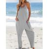 imageCUPSHE Womens Casual V Neck Spaghetti Straps Jumpsuit Sleeveles Baggy Long Pants Overall Outfit with PocketsGrey