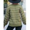 imageCUPSHE Womens Crewneck Sweaters Long Sleeve Cozy Knit Rainbow Dots Pullover Jumper TopsGreen