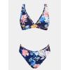 imageCUPSHE Womens Mid Waisted Bikini Swimsuit Floral Plunge Back Hook Two Piece Bathing SuitNavy BlueFloral