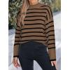 imageCUPSHE Womens Mock Neck Striped Sweater Fall Winter Long Sleeve Casual Pullover Knit TopsBrown