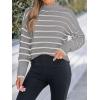 imageCUPSHE Womens Mock Neck Striped Sweater Fall Winter Long Sleeve Casual Pullover Knit TopsGray