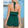 imageCUPSHE Womens Sleeveless Romper Halter Tie Front Casual Wide Leg Jumpsuit Beach Summer Vacation OutfitsGreen