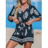 imageCUPSHE Womens Summer Wide Leg Rompers V Neck Short Sleeve Overall Jumpsuit Beach Vacation OutfitBlack